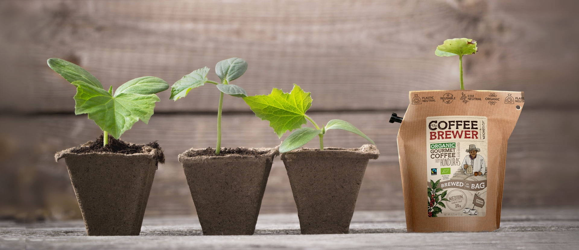 Coffeebrewer pakuotė yra sukurta su meile gamtai - Plastic Neutral ir CO2 Neutral