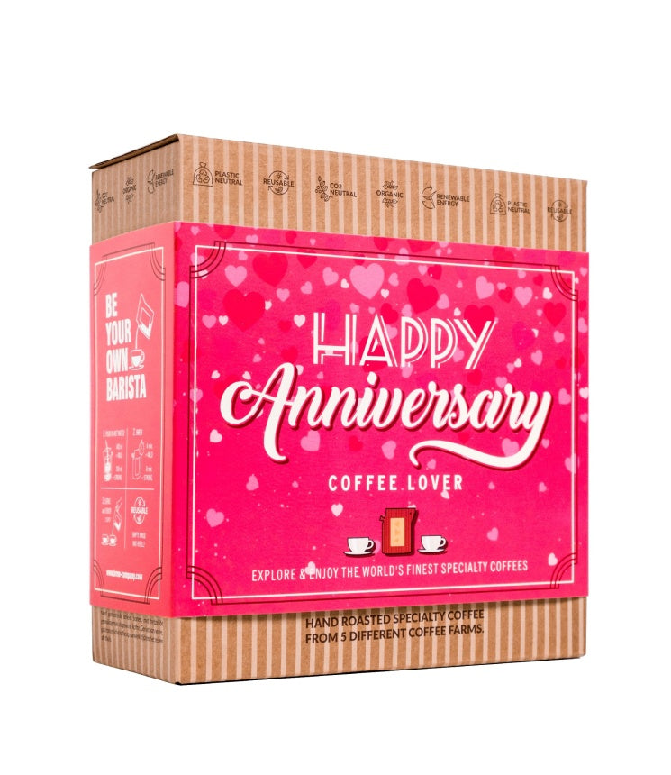Kavos dovanų rinkinys Coffeebrewer Happy Anniversary (Pink), 5 pakeliai