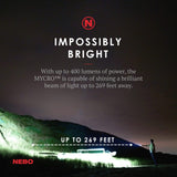 Kišeninis įkraunamas prožektorius-pakabukas NEBO MYCRO Keychain Light (400 liumenų)