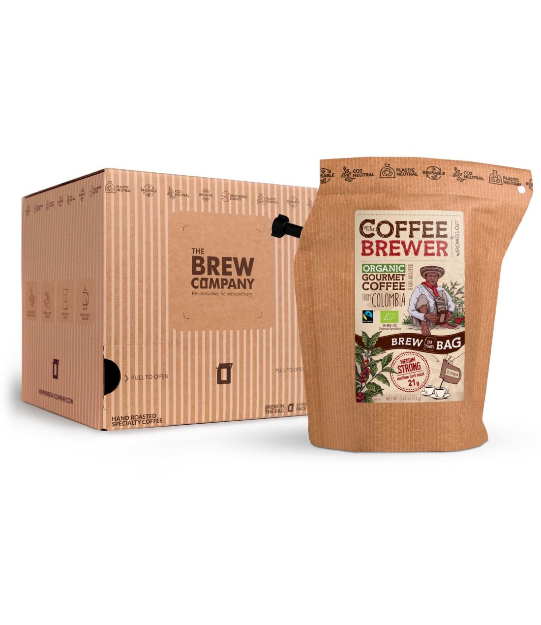 Kava Coffeebrewer - Colombia (Medium / Strong), Fairtrade & Organic, 12 pakelių dėžė (24 puodeliai kavos)