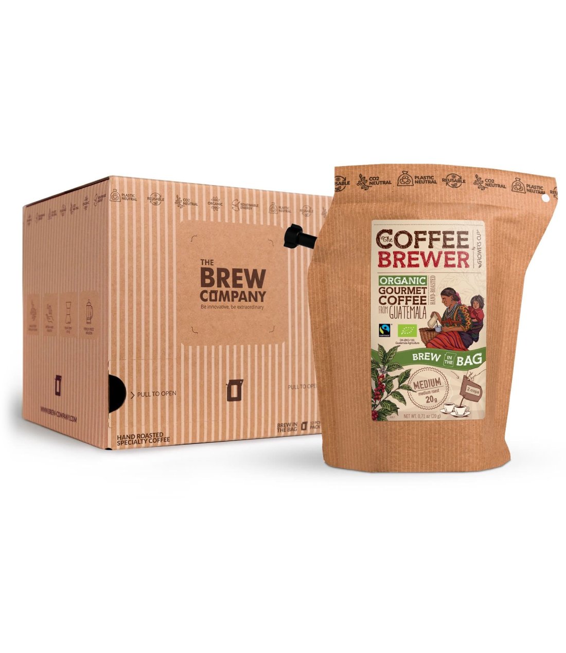 Kava Coffeebrewer - Guatemala (Medium), Fairtrade & Organic, 12 pakelių dėžė (24 puodeliai kavos)