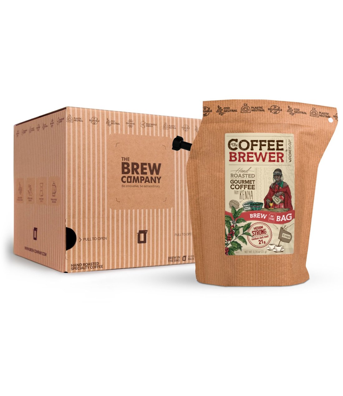 Kava Coffeebrewer - Kenya (Medium / Strong) Fairtrade, 12 pakelių dėžė (24 puodeliai kavos)