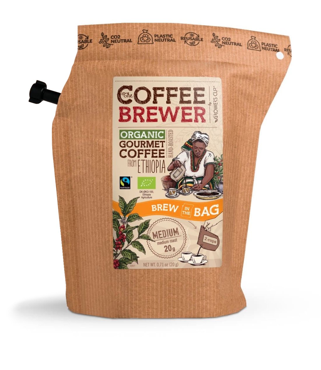 Kava Coffeebrewer - Ethiopia (Medium), Fairtrade & Organic, 1 pakelis (2 puodeliai kavos)