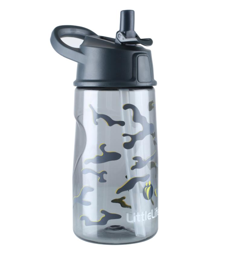 Vaikiška tritano gertuvė LittleLife Kids Flip-Top Water Bottle, 550 ml. (kamufliažo pilka)